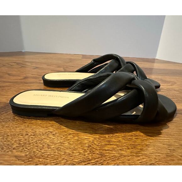 Stuart Weitzman Women's Crossover Leather Slide Black Size 7 NWOB Lux Footwear - Picture 2 of 10